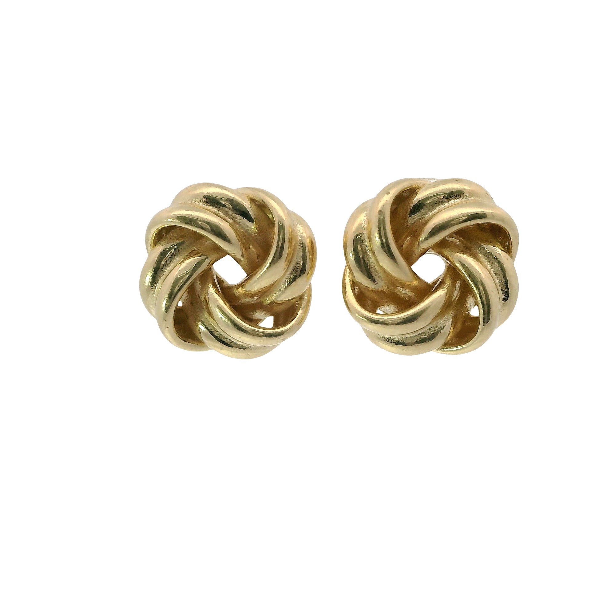 14KT Gold Earrings Medium Two Plain Strand Square Knot with Open Center, Push Back Post, and Butterfly Backs