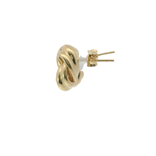 14KT Gold Earrings Medium Two Plain Strand Square Knot with Open Center, Push Back Post, and Butterfly Backs