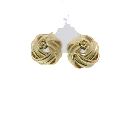 14KT Gold Earrings Medium Two Plain Strand Square Knot with Open Center, Push Back Post, and Butterfly Backs
