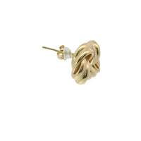 14KT Gold Earrings Medium Two Plain Strand Square Knot with Open Center, Push Back Post, and Butterfly Backs