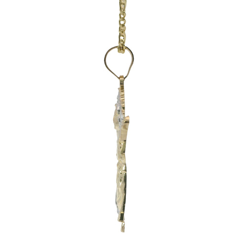 14KT Gold Charm Medium Two Tone Angel with Diamond Cut Halo and Robe with Plain Bell