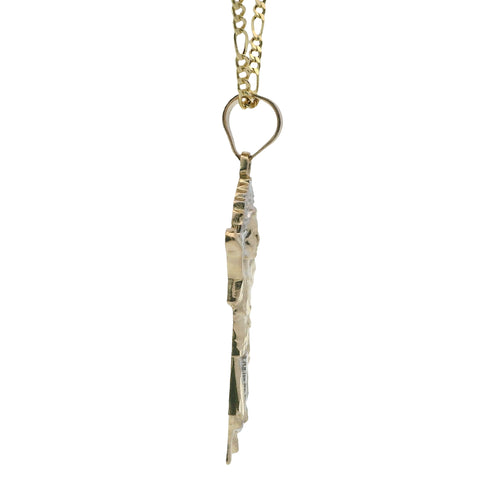 14KT Gold Charm Medium Two Tone Angel with Diamond Cut Halo and Robe with Plain Bell