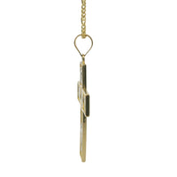 14KT Gold Charm Large Two Tone Catholic Saints Cross with Virgin Mary, St Michael, St Charbel, St Christopher, and St Jude Center and Plain Bell