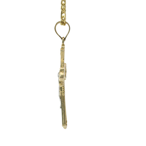 14KT Gold Charm Medium Two Tone Spade Shape Flare Ends Crucifix Cross with Plain Bell