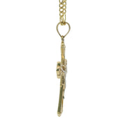 14KT Gold Charm Medium Two Tone Spade Shape Flare Ends Crucifix Cross with Plain Bell