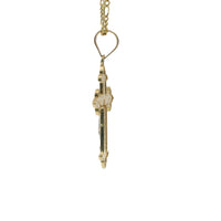 14KT Gold Charm Medium Two Tone Stripe Center Dagger Flare Ends Crucifix Cross with Plain Bell