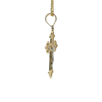 14KT Gold Charm Medium Two Tone Stripe Center Dagger Flare Ends Crucifix Cross with Plain Bell