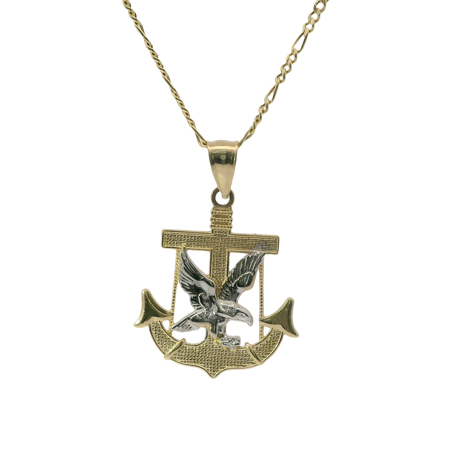 14KT Gold Charm Medium Two Tone Eagle Anchor with Plain Bell