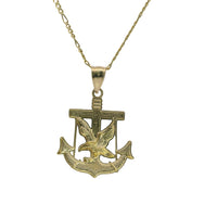 14KT Gold Charm Medium Two Tone Eagle Anchor with Plain Bell