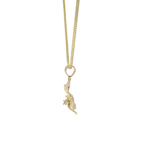 14KT Gold Charm Medium Two Tone Hibiscus Flower with Plain Bell