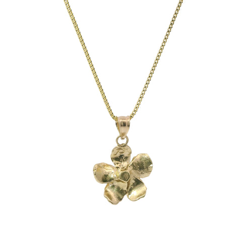 14KT Gold Charm Medium Two Tone Hibiscus Flower with Plain Bell