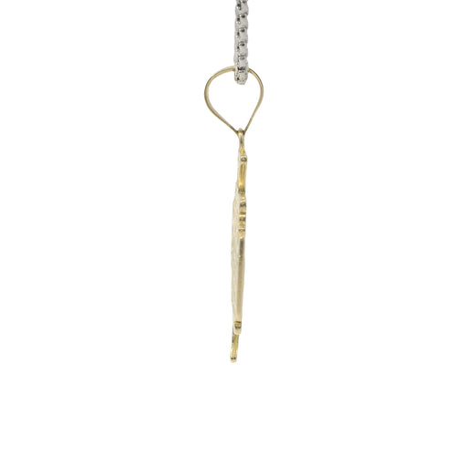 14KT Gold Charm Medium Round St Benedict Medal Crucifix with Plain Bell