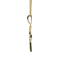 14KT Gold Charm Medium Two Tone Sunken Center Crucifix Cross with Flared White CZ Stones Ends, Plain Back Plate, and White CZ Stones Bell