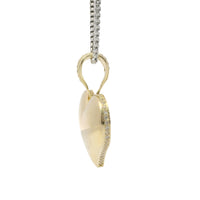 14KT Gold Charm Medium Flat Back Puff Heart with White CZ Stones Edge and Bell