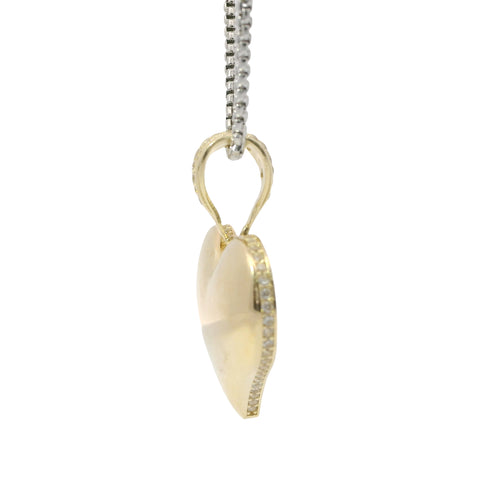 14KT Gold Charm Medium Flat Back Puff Heart with White CZ Stones Edge and Bell