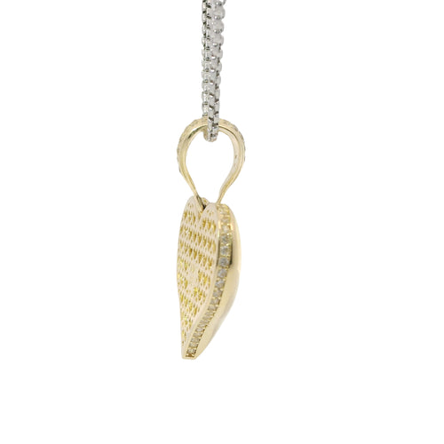 14KT Gold Charm Medium Flat Back Puff Heart with White CZ Stones Edge and Bell