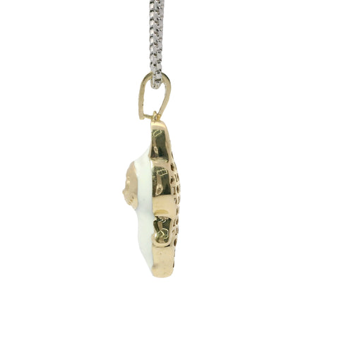14KT Gold Charm Medium 3D White Enamel LaBuBu Body and White CZ Stones Bell