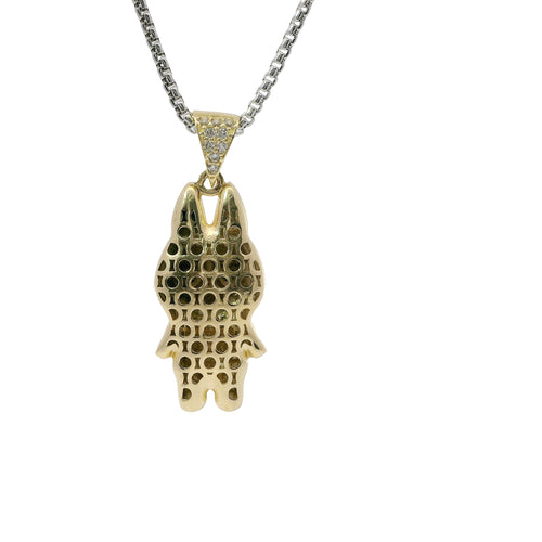 14KT Gold Charm Medium 3D White Enamel LaBuBu Body and White CZ Stones Bell