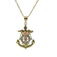 14KT Gold Charm Large Tri Tone Crucifix Anchor with Plain Bell