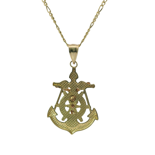 14KT Gold Charm Large Tri Tone Crucifix Anchor with Plain Bell