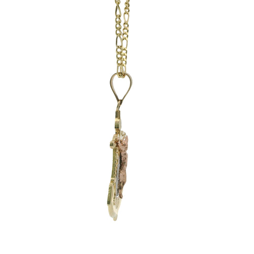 14KT Gold Charm Large Tri Tone Crucifix Anchor with Plain Bell