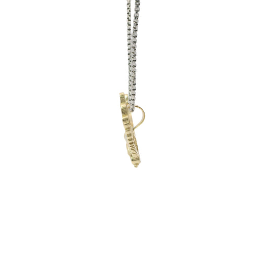 14KT Gold Charm Medium Tri Tone Spread Eagle with Red CZ Eye, White CZ Stone Wing Tips, and Plain Bell