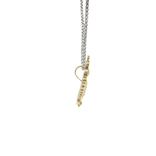 14KT Gold Charm Medium Tri Tone Spread Eagle with Red CZ Eye, White CZ Stone Wing Tips, and Plain Bell