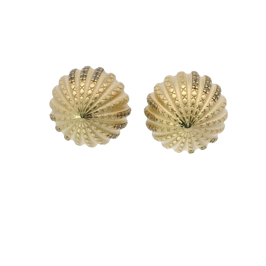 14KT Gold Earrings Medium Plain "X" Striped Acorn with White CZ Stones, Push Back Post, and Butterfly Backs