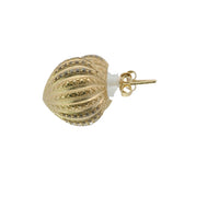14KT Gold Earrings Medium Plain "X" Striped Acorn with White CZ Stones, Push Back Post, and Butterfly Backs