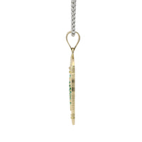 14KT Gold Charm Medium White CZ Stones Archway St Jude with Green CZ Stones Robe and Plain Bell