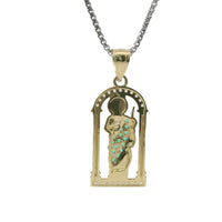 14KT Gold Charm Medium White CZ Stones Archway St Jude with Green CZ Stones Robe and Plain Bell