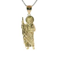14KT Gold Charm Medium Diamond Cut Halo Left Facing St Jude with Plain Bell