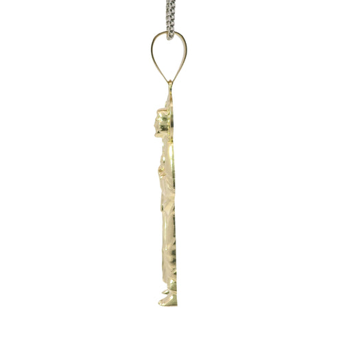 14KT Gold Charm Medium Diamond Cut Halo Left Facing St Jude with Plain Bell