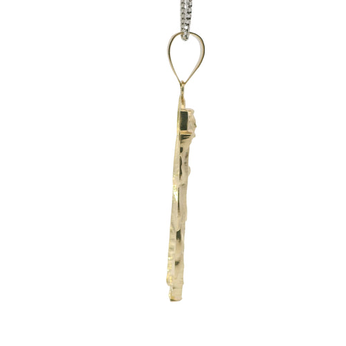 14KT Gold Charm Medium Diamond Cut Halo Left Facing St Jude with Plain Bell
