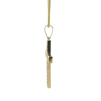 14KT Gold Charm Medium Baguette CZ Stones Cross with Six Black Round CZ Stones Ends and Plain Bell