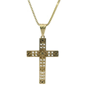 14KT Gold Charm Medium Baguette CZ Stones Cross with Six Black Round CZ Stones Ends and Plain Bell