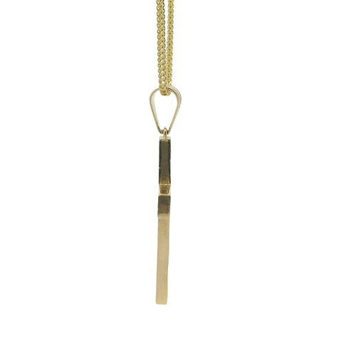 14KT Gold Charm Medium Baguette CZ Stones Cross with Six Black Round CZ Stones Ends and Plain Bell