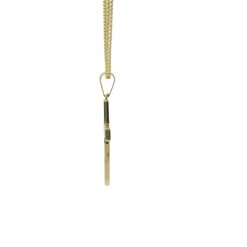14KT Gold Charm Medium Baguette CZ Stone Cross with Plain Bell