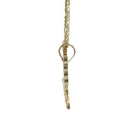 14KT Gold Charm Small Left Facing Soaring Eagle with Baguettes White, Red, and Green CZ Stones Wings, Red CZ Stones Eye and Plain Bell
