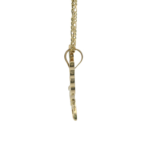 14KT Gold Charm Small Left Facing Soaring Eagle with Baguettes White, Red, and Green CZ Stones Wings, Red CZ Stones Eye and Plain Bell