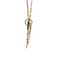14KT Gold Charm Small Left Facing Soaring Eagle with Baguettes White, Red, and Green CZ Stones Wings, Red CZ Stones Eye and Plain Bell