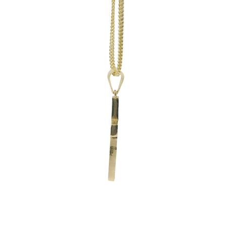 14KT Gold Charm Medium Baguette CZ Stones Cross with Six White Round CZ Stones Ends and Plain Bell