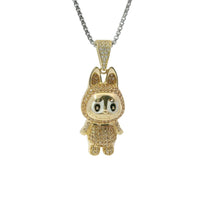 14KT Gold Charm Medium 3D Brown CZ Stones LaBuBu Body, White Enamel Eyes, and White CZ Stones Bell