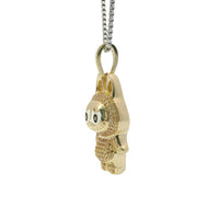 14KT Gold Charm Medium 3D Brown CZ Stones LaBuBu Body, White Enamel Eyes, and White CZ Stones Bell