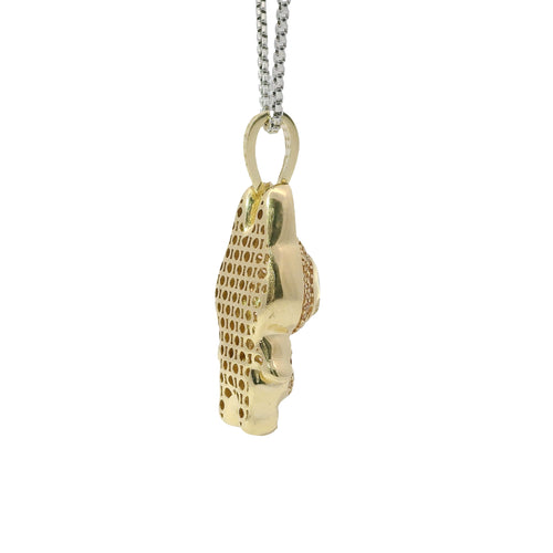 14KT Gold Charm Medium 3D Brown CZ Stones LaBuBu Body, White Enamel Eyes, and White CZ Stones Bell