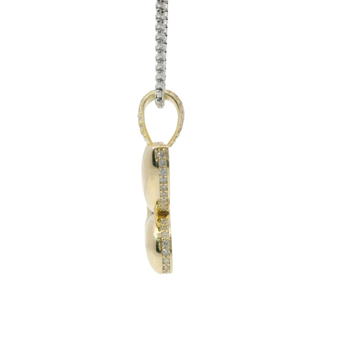 14KT Gold Charm Medium 3D Puff Butterfly with Flat Back White CZ Stones Edge and Bell