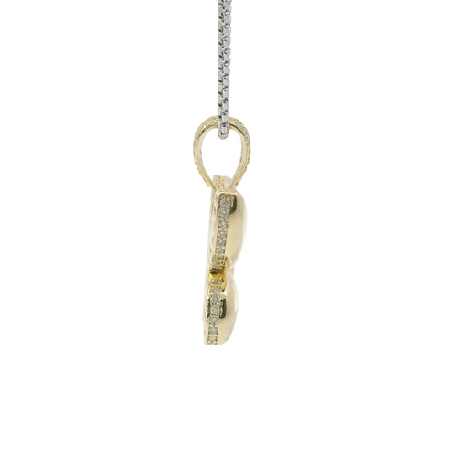 14KT Gold Charm Medium 3D Puff Butterfly with Flat Back White CZ Stones Edge and Bell