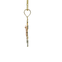 14KT Gold Charm Medium Tri Tone Caravaca Crucifix Cross with Rounded Base and Plain Bell