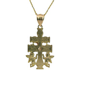 14KT Gold Charm Medium Tri Tone Caravaca Crucifix Cross with Rounded Base and Plain Bell