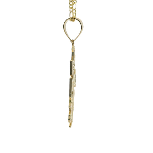 14KT Gold Charm Medium Flat Caravaca Crucifix Cross with Plain Bell
